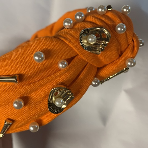 Lele Sadoughi Orange Knotted Gameday Fan Headband - Picture 8 of 12